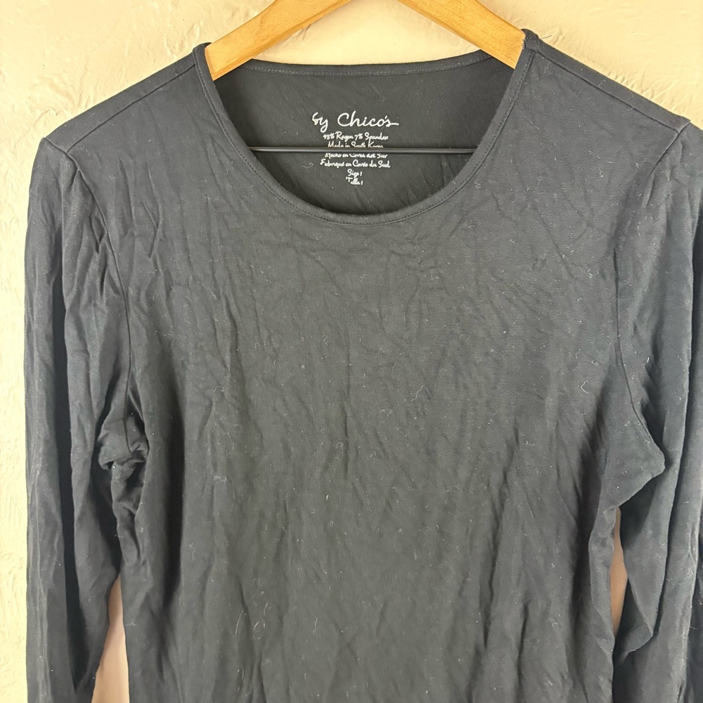 Chico's Black Long Sleeve Shirt Tee Womens size 1 Medium - Picture 2 of 5